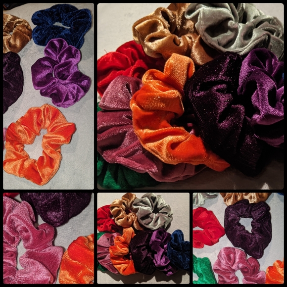 9 brand new colorful soft velvet like material scrunchie bundle hair scrunchie - Picture 4 of 5
